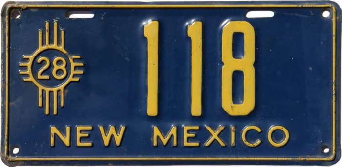 New Mexico Passenger Car License Plates 1912-Present including